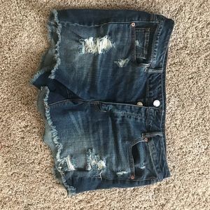 Distressed jean shorts